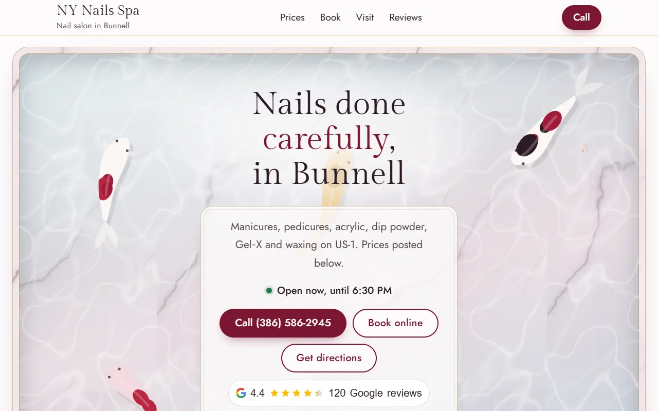 The NY Nails Spa website homepage